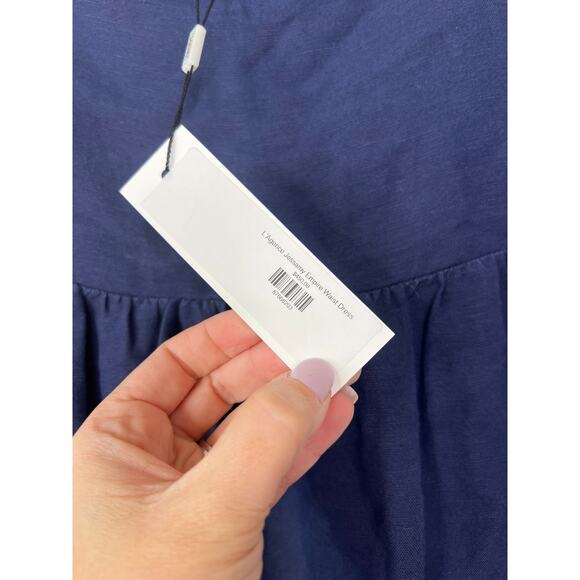 NWT L'Agence Jessamy Empire Waist Linen Blend Maxi Dress Navy Blue Size: 2 - Picture 5 of 9